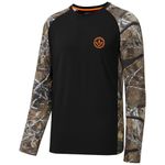 BASSDASH Men’s Lightweight Camo Hunting Shirt UPF 50+ Sun Protection Long Sleeve Hiking Fishing Performance Tee Mesh Panels, Black/Autumn Forest, Large