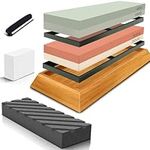 STANZ (TM) Whetstone Set 2-in-1 Sharpening Stone 3000/8000, 400/1000 Grit Waterstone Kit - Knife Sharpener Stone Set Safe Non-Slip Bamboo Base Flattening Stone Included