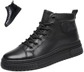 MOYOWEI Men's Black High-top Casual Leather Boots,Fall/Winter Round Toe Non-slip Side Zip Travel Height Sneakers Ankle Booties (7.5,Black,7.5)