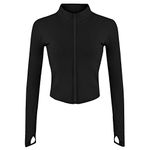 Gihuo Women's Athletic Full Zip Lightweight Workout Jacket with Thumb Holes, Black, Small