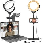Computer Ring Light for Video Conferencing - Desk Circle Light for Laptop with Adjustable Metal Stand and Phone Holder for Video Recording, Webcam Chat, Makeup, Live Stream, Selfie Photography
