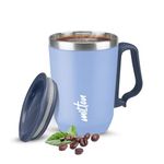 MILTON Cool Touch Coastal Coffee Mug 350 Double Walled 300 ml Inner Stainless Steel Tea Mug and Lid, Coffee Mug Travel Tea Cup, Black Coffee, Single, Blue