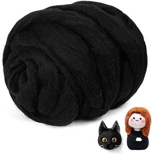 Natural Wool Roving - 8.8 oz Fibre Wool Yarn Roving Needle Felting Wool Hand Spinning for Beginners Adult Wool Felting Yarn Supplies DIY Craft Materials - Black