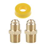 Timsec 2Pcs 3/8" Male Flare (5/8"-18UNF) to 3/8" Male NPT Thread Adapter, Half Union Brass Propane Pipe Fitting with 33ft PTFE Gas Line Pipe Thread Tape, for BBQ Grill, Heater, Fireplace, RV Trailer