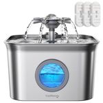 2.8L Cat Water Fountain for Drinking, FEELNEEDY Stainless Steel Cat Fountain with 3 Pack Filters, Water Fountain C-at Bowl, Visible Water Level, Dishwasher Safe