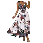 Hengyaai Women Summer Maxi Dresses Tie Front V-Neck Spaghetti Strap Sexy A-Line Backless Swing Long Dress Sundress, Navy, XX-Large