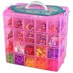 Bins & Things Pink 4-Tier Stackable Storage Containers with lids - 40 Adjustable Compartments for Craft Organizers - Storage box for Jewelry, beads, kids toys, makeup box and sewing supplies - Large