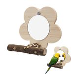 Bird Mirror,Bird Perch with Mirror Wooden Parrot Mirror Toy Birdcage Stand Perch Interactive Play Toys Puzzle Toy for Cage Parrot Parakeet Lovebird Cockatiels Finch Canaries