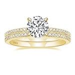 EAMTI 1.25CT 925 Sterling Silver Gold Bridal Ring Sets Round CZ Engagement Rings Promise Rings for Her Wedding Bands for Women Size 6