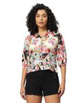 FUNDAY FASHION Women Printed Casual Satin Shirt (Large, Yellow Mutlicolor)