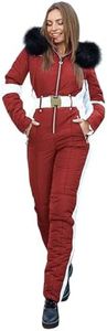 Zeiayuas Combinaison de Ski Femmes Hiver Chaude Une Pièce Peluche Capuche Couleur Unie Overall Neige Sports de Plein Air Zipper Ski Suit Imperméable Coupe-Vent Jumpsuit Sports de Neige Grande Taille