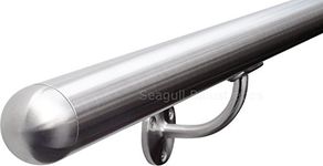 Seagull Balustrades Stainless Steel Stair Handrail - Pre-Assembled, 320-Grit Satin Brushed Polished - Select Length - Classic Domed Ends - Made in UK