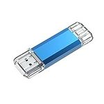 JUANWE USB Type-C Flash Drive 64GB Dual Drive USB 3.0 Thumb Drive Memory Stick with Keychain for USB-C Smartphones, MacBook, Computers & Tablets (Blue)