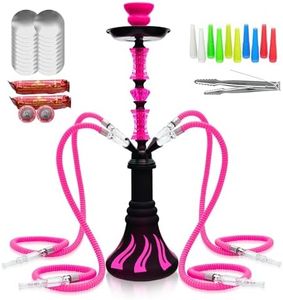 22" Hookah Set with Everything,Premium Hookah Shisha set,Up to 4 Persons Hookah Complete Set with 100 Disposable Tips,50 Pre-Punched Aluminum Foil,20 Coals(PINK)