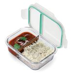 Oliveware Elite Natural Glassware Bento Lunch Box Microwave safe with 2 compartment set |Safety Lock Airtight Containers (600 ml)