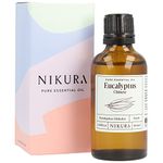 Nikura Eucalyptus Essential Oil - 50ml | 100% Pure Natural Oils | Perfect for Aromatherapy, Diffuser, Shower, Bath | Great for Massage, Inhaling, Skin | Vegan & UK Made