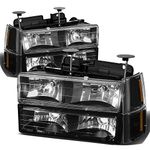 DNA MOTORING HL-OH-8P-C10-3G-BK-AM Black Amber Headlights Compatible with 94-99 Suburban / C1500 K1500 C K / 95-99 Yukon