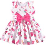 RETSUGO Little Girl A-Line Dresses Bowknot Dress for Baby Girls Casual Toddler Girl Dresses for Party Girl Dress 1-8 Years, Cute Ice Cream, 3-4 Years