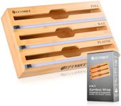 Bamboo 3 in 1 Wrap Organizer With Cutter For ALuminum Foil, Wax Paper And Cling Wrap. Plastic Wrap Organizer, 3 in 1 Wrap Dispenser With Cutter For 12” Roll, Ideal For Kitchen Storage Organization