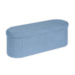 B FSOBEIIALEO Storage Ottoman Bench Boucle Oval Ottomans Foot Rest, Teddy storage Chest Box Bedroom Bench with Storage, Blue 43.3"x15"x15"