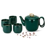 ZENS Teapot with Infuser, 1000ML Entwined Handle Porcelain Loose Leaf 4 Cups Tea Set, Gold Trim Luxury Japanese Gift Tea Pot for Afternoon Tea/Green