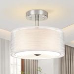 Ceiling Light, 3-Light Modern Light Fixtures Ceiling, Semi Flush Mount Ceiling Light, Ceiling Light Fixtures with Double Fabric Shade, Dining Room Light Fixtures, Bedroom Light Fixtures Ceiling