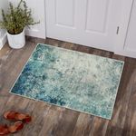 Lahome Modern Abstract Area Rug - 2x3 Washable Entryway Rugs Indoor Small Bath Rugs Soft Low Pile Non-Slip, Accent Throw Carpet for Kitchen Bathroom Laundry Front Door,Blue/Grey