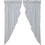 VHC Brands Farmhouse Curtains Sawyer Mill Ticking Rod Pocket Cotton Drawstring Ties Striped Prairie Panel Pair, Blue Denim