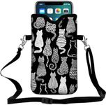 ZELANO Phone Sleeve for Men Women Neoprene Phone Bag Phone Pouch Case with Crossbody Strap/Neck Lanyard for iPhone 15/14 pro max, Android(Cats Printed)