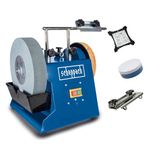 Scheppach Tiger 2500 Wet Bench Grinder, 200W, 250mm Whetstone, Leather Honing Wheel, Inc. Universal Jig & Angle Gauge, Workshop & DIY Sharpener