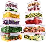 KICHLY Plastic Airtight Food Storage Containers - 24 Pieces (12 Containers & 12 Lids) Plastic Food Containers with Lids for Kitchen & Pantry, Leakproof (Red)