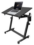 Isomars Standing Table Multipurpose Laptop Table Study Desk Drawing Table, Caster Lockable Wheels, Adjustable Height And Angle For Work From Home, Office, Bedroom, Sit Stand Alloy Steel Table (Black)