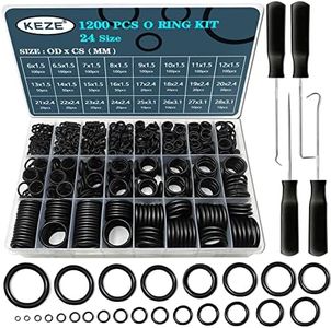 Keze 1200 Pcs 24 Size Universal Rubber O-Ring Assortment Kit with 4-Piece Precision Pick and Hook Set for Auto Vehicle Faucet Plumbing Pressure Washer Air or Gas Sealing Repair OD:6mm-28mm Oring