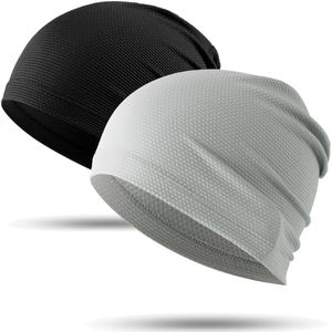 WTACTFUL Cooling Skull Cap for Men Breathable Sweat Hat Running Caps Skull Caps Thin Slouchy Beanie for Cycling Motorcycle Riding Football Helmet Hard Hat Liner Summer Sport 2-Pack Black Light Gray
