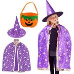 Giugio Halloween Children's Costume, Halloween Witch Cape, Witch Cape Children with Pumpkin Candy Bag and 20 Tattoo Stickers, Wizard Cape for Boys Girls, Halloween, Carnival, Cosplay Theme Party (B)