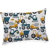 Toddler Pillow with Pillowcase - 13X18 Soft Organic Cotton Travel Pillows for Sleeping - Machine Washable - Toddlers, Kids, Child - Perfect for Toddler Cot, Bed Set (Excavator Car)