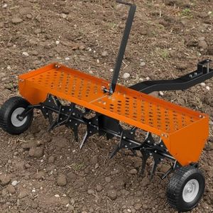 Garvee 48-Inch Tow Behind Plug Aerator,Pull Behind Aerator with Durable Steel Tines Lawn & Tray and Pneumatic Tires Tow Behind Spike Aerator for Lawn, Farm,Planting,Orange