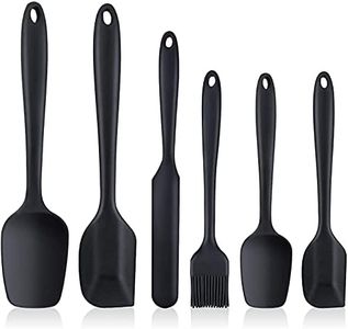 6 Pieces Silicone Spatula Set, Non Stick Rubber Spatula Kitchen Utensils for Cooking, Baking and Mixing - Seamless & Flexible, BPA-Free, Dishwasher Safe (Black)