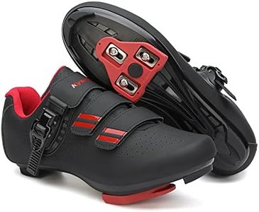 Mens Womens Cycling Shoes Compatible with Pelaton Bike Shoes Road Bike Shoes Riding Pre-Installed with Delta Cleats Clip Indoor Outdoor Pedal Size 4 Red Black