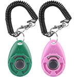 Diyife Dog Clicker, [2 PCS,Green&Pink] Pet Training Clicker with Wrist Strap for Dog Cat Horse