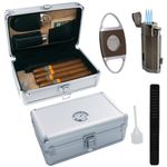 TOIKA Classy Cigar Humidor Box, Cigar Accessories Set, Waterproof Travel Cigar Carrying Case, Premium Cigar Kits Gift for Men, Hold 5 Cigars (Silver)