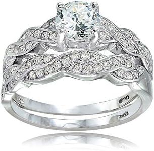 Sterling Silver Cubic Zirconia Round-Cut Twisted Wedding & Engagement Bridal Wedding Ring Set, Size 7