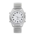 Charles Raymond Atomic Talking Watch - Sets Itself with a Touch of a Button! Unisex Watch w/Alarm Speaks Time, Day, & Date - Great for The Blind, Elderly or Visually impaired - 8421, Silver, 7.5