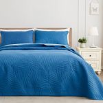 Exclusivo Mezcla King Size Quilt Bedding Set, Lightweight Royal Blue Quilts King Size for All Seasons, Soft Microfiber Bedspreads Coverlets Bed Cover with Leaf Pattern, 3 Piece