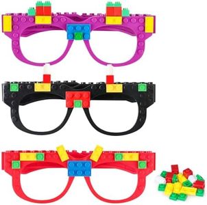 Atiloy 15 PCS Building Blocks Party Favors DIY Creative Building Bricks Glasses for Kids Birthday Carnival Party Games Toys Decorations Supplies