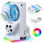 Upgraded Cooing Fan Stand for Xbox Series S with Charger Station, MENEEA Controller Charging Dock & Console Cooler System with 15 Colorful RGB Light & Headset Hook, Accessories Kit for Xbox Series S