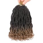 Kachanaa 8 Pack Wavy Senegalese Twist Crochet Hair With Curly Ends for Women 8 Inch Synthetic Pre Looped Short Kids Crochet Braids Pre Twisted Small Havana Twist Braiding Hair Extension T27#