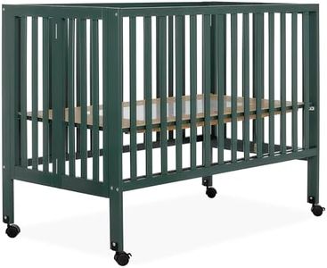Dream On Me Quinn Full-Size Folding Crib in Olive, Removeable Wheels, Modern Nursey, Adjustable Mattress Support, Portable Crib, Patented Folding System