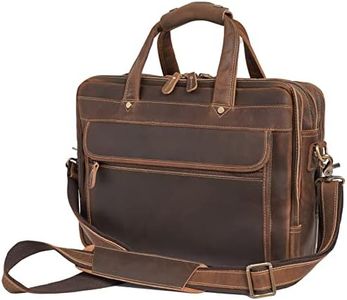 Luxorro Leather Briefcase For Men, Multiple Compartments, Fits 17 Inch Laptop, Dark Drown