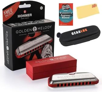 Hohner Golden Melody Harmonica - Key of C Bundle with Zip Case, Instructional Manual, and Austin Bazaar Polishing Cloth